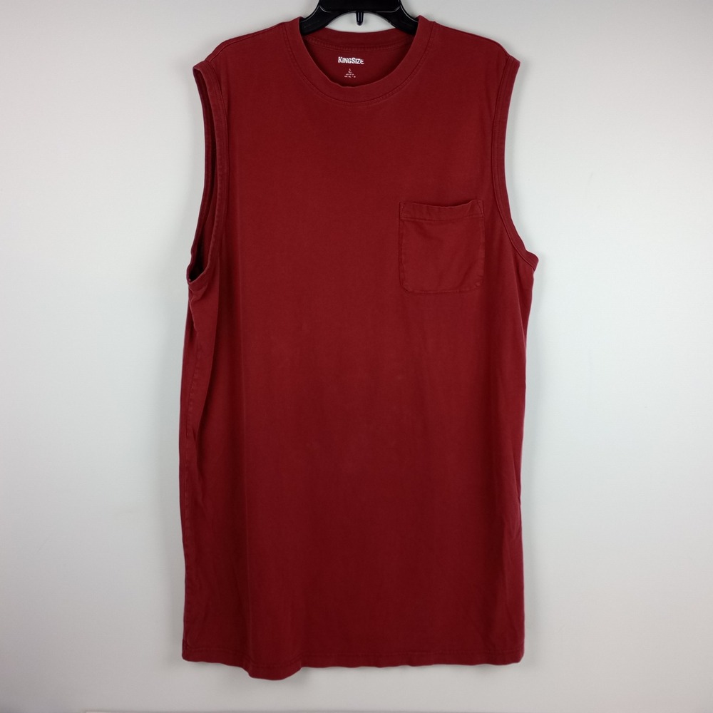 KingSize Mens L Tall Maroon Cotton Pocket Muscle Tee Sleeveless T-Shirt - Picture 1 of 6